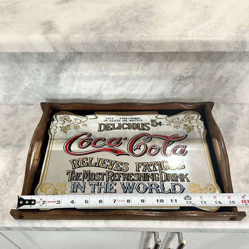 Vintage Coca-Cola “Delicious” Drink Tray with Wooden Frame / Handles - Picture 5 of 7